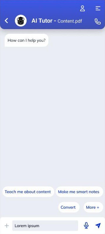 AI tutor chat for an uploaded PDF, with suggested actions: teach me about content, make me smart notes, convert.